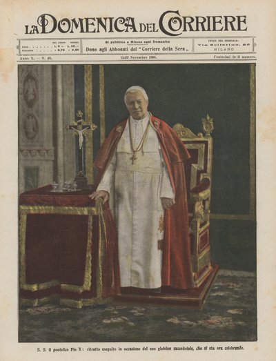 S S Påven Pius X, porträtt avrättad med anledning av hans prästjubileum, som nu firas av Achille Beltrame