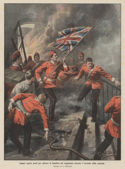 Brittiska soldater omkom för att rädda regementets flagga under kasernbranden av Achille Beltrame