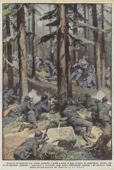 Förvånad och förbigången kastar en av våra patruller sig till marken och öppnar eld av Achille Beltrame