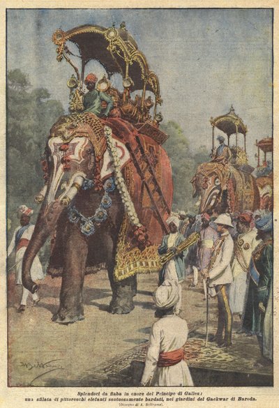 Sagoprakt till prinsen av Wales ära, en parad av pittoreska elefanter? av Achille Beltrame