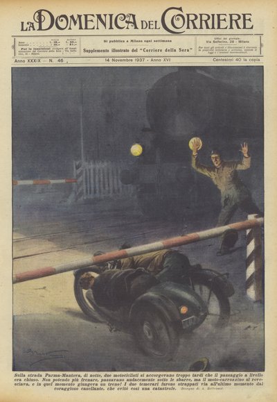 På vägen Parma-Mantua, på natten, insåg två motorcyklister det för sent? av Achille Beltrame