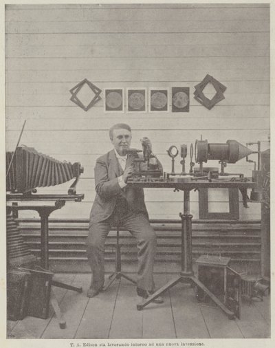T A Edison arbetar kring en ny uppfinning av Achille Beltrame