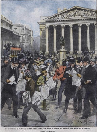 Dagen efter kung Edward VII:s död, dagen efter kung Edward VII:s död. Illustration av Achille Beltrame. maj 1910. av Achille Beltrame