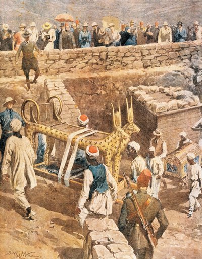 Upptäckten av Tutankhamons grav av Achille Beltrame (1871-1945), illustration av Achille Beltrame