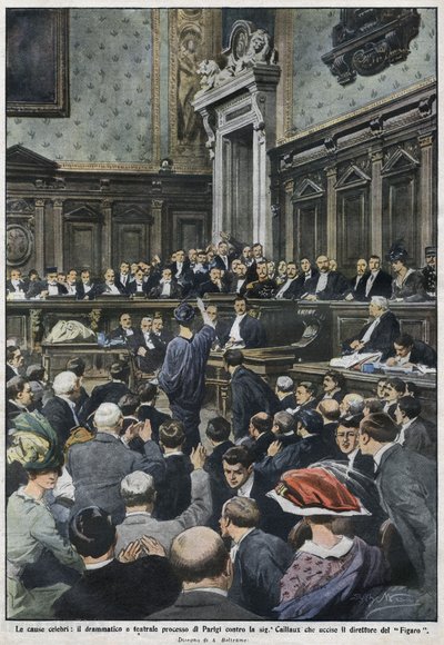 The grand procés: the great procés in Paris av Madame Caillaux som mördade direktören för Figaro. "La Domenica del Corriere", 22 till 29 november 1914. av Achille Beltrame