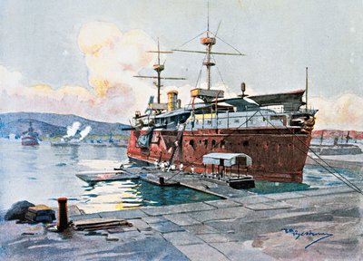 Det gamla skeppet Castelfidardo i La Spezia av Achille Beltrame