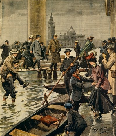 Fenomenet högvatten på Markusplatsen i Venedig, av Achille Beltrame (1871-1945), från La Domenica del Corriere av Achille Beltrame