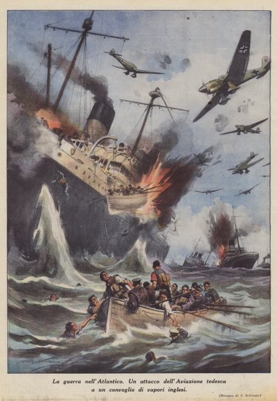 Kriget i Atlanten (färg litho) av Achille Beltrame