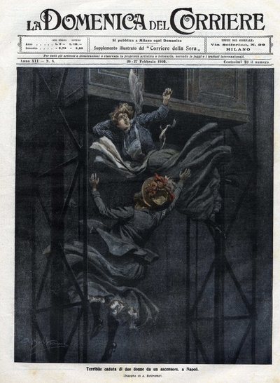 Två kvinnor föll från en hiss i Neapel 1910. av Achille Beltrame