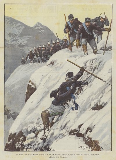 En Alpini-kapten kraschade in i en ravin under en mars på berget Telegraph av Achille Beltrame