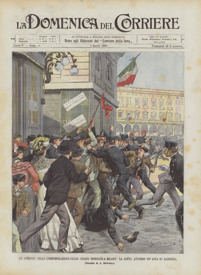 Ett avsnitt från åminnelsen av de fem dagarna i Milano Kampen kring en flaggstång av Achille Beltrame