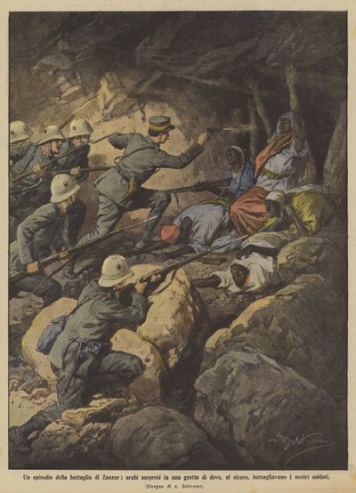 Ett avsnitt av slaget vid Zanzur, araber överraskade i en grotta varifrån, säkert? av Achille Beltrame