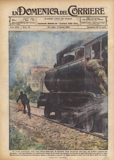 En heroisk räddning på linjen Milano-Erba-Asso av Achille Beltrame