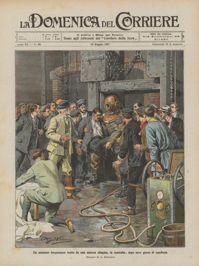 En gruvarbetare från Bergamo hämtad från en översvämmad gruva i Australien efter nio dagars begravning av Achille Beltrame