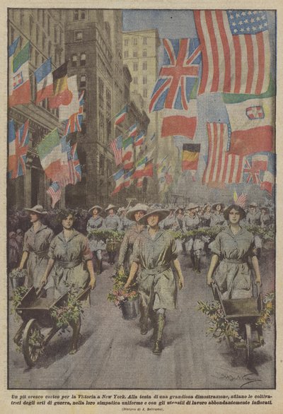 En pit oresco procession för Victory i New York av Achille Beltrame