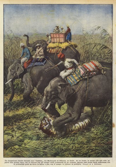 En blodig duell under ett skämt av Maharajah of Bikanir, Indien av Achille Beltrame