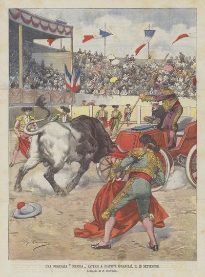En original tjurfäktning gjord i Biarritz (Frankrike) den 29 september av Achille Beltrame