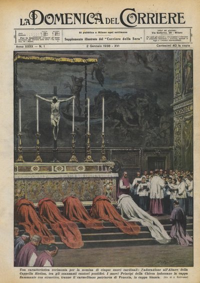 En karaktäristisk ceremoni för utnämningen av fem nya kardinaler, tillbedjan vid altaret? av Achille Beltrame
