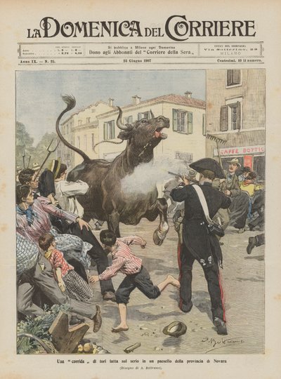 En allvarlig tjurfäktning i en liten by i provinsen Novara av Achille Beltrame
