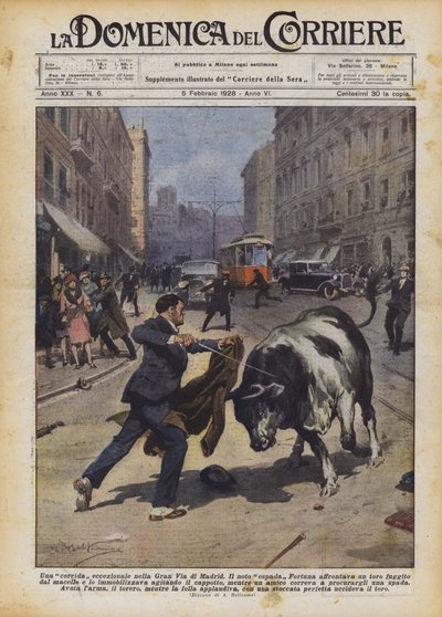 En exceptionell tjurfäktning i Madrids Gran Via av Achille Beltrame