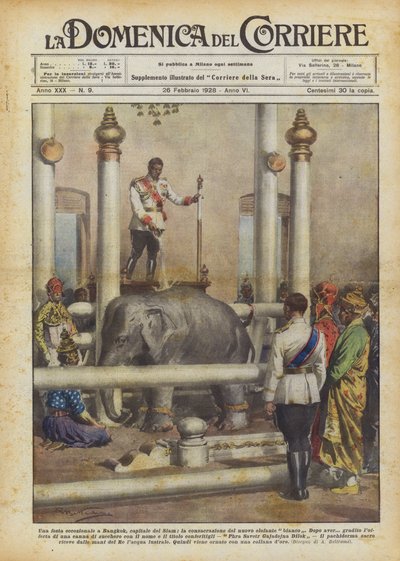 En exceptionell fest i Bangkok, Siams huvudstad, invigningen av den nya vita elefanten av Achille Beltrame