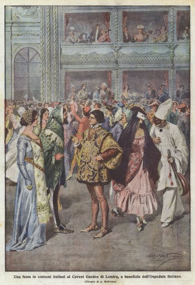 En fest i italienska kostymer i Londons Covent Garden, till förmån för det italienska sjukhuset av Achille Beltrame