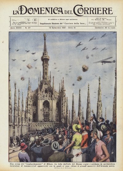 En scen från bombningen av Milano av Achille Beltrame