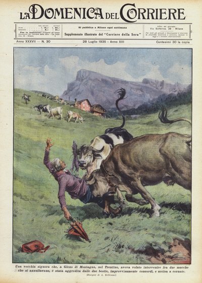 En gammal dam som i Gleno di Montagna i Trentino hade velat ingripa mellan två? av Achille Beltrame