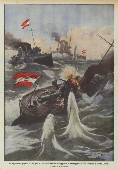 En aggression betald till ett högt pris, tre österrikiska fartyg nådde och skadades av ett batteri av Porto Corsini av Achille Beltrame