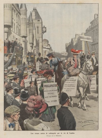 En märklig procession av suffragetter genom Londons gator av Achille Beltrame