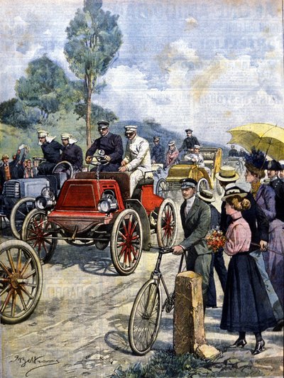 första omgången av Italien med bil 1901 illustration av Achilles Beltrame av Achille Beltrame