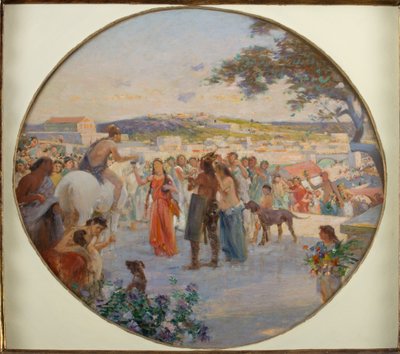 Vårfirande i antikens Rom (olja på duk på kartong) av Achille Boschi