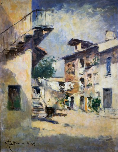 Interiör av rustik innergård, av Achille Cattaneo (1872-1931). Italien, 1900-talet. av Achille Cattaneo