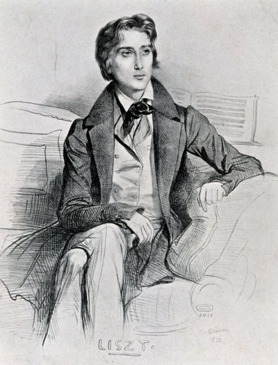 Porträtt av den ungerska kompositören och pianisten Franz Liszt (Doborjan av Achille Devéria
