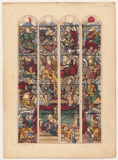 Studie för fyra målade glasfönster Généalogie dAbraham, 1844. av Achille Devéria