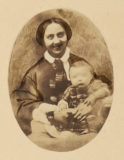 [Porträtt av Marie Devéria med sin son] av Achille Devéria