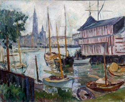Damm med fiskebåtar Målning av Achille-Emile (Achille Emile) Othon Friesz (1879-1949) 1900-talet Le Havre, Musee des Beaux Arts av Achille Emile Othon Friesz