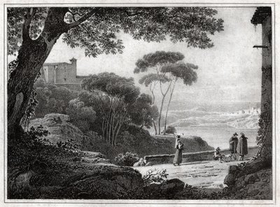 Albanosjön. (gravyr omkring 1820) av Achille Etna Michallon