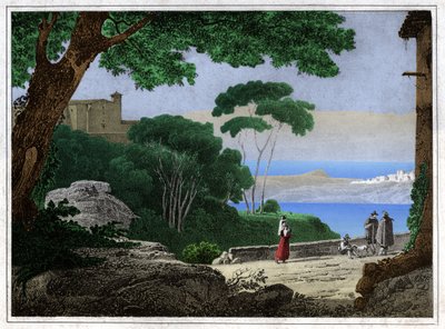 Albanosjön. (gravyr, ca 1820) av Achille Etna Michallon