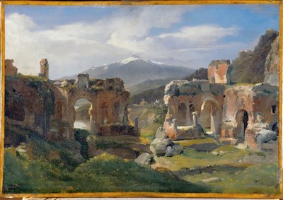 Ruines du theatre de Taormina - Ruinerna av teatern i Taormina ... av Achille Etna Michallon