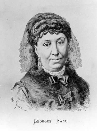 Porträtt av George Sand (Aurore Dupin, Baronne Dudevant) (1804-1876) av A. Gilbern av Achille Isidore Gilbert