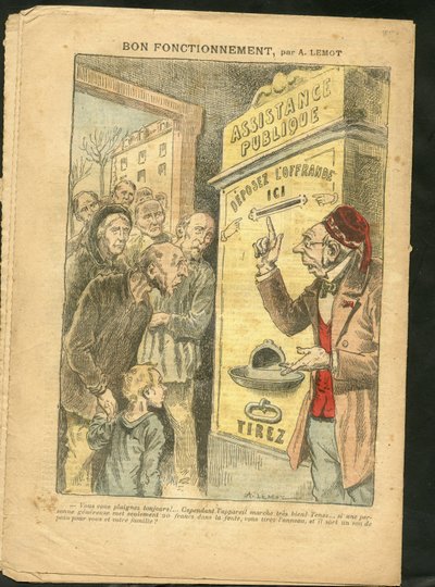 Illustration av Achille Lemot (1846-1909) för omslaget till Le Pelerin, 07/02/09 - Bra fungerande - Familj, Misere, Offentlig hjälp av Achille Lemot