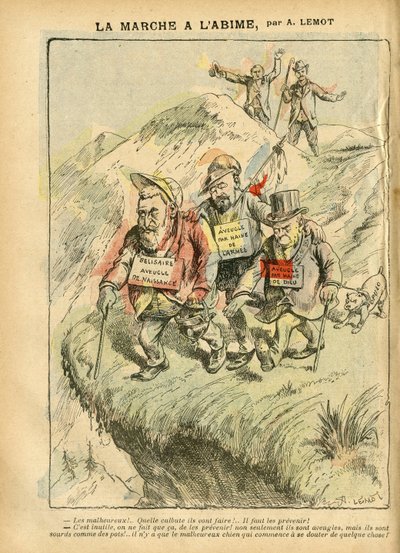 Illustration av Achille Lemot (1846-1909) i Le Pelerin, 08/09/07 - La marche à l