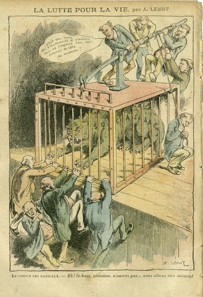 Illustration av Achille Lemot (1846-1909) i Le Pelerin, 21/04/07 - Kampen för livet - Socialism, Radikal-socialism - Animalisering av Achille Lemot