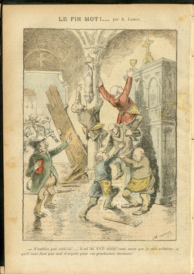 Illustration av Achille Lemot (1846-1909) i Le Pelerin, 25/02/06 - Antisemitism, Religion Tro, Katolsk katolicism - Separation av kyrka och stat, Inventeringar/reaktioner på inventeringar - Jude av Achille Lemot