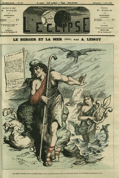 The Shepherd and the Sea illustrerar en fabel som ersätter den tecknade filmen av Gill "The Frogs Who Ask for a King"" förbjuden av censur. Omslag i "" L