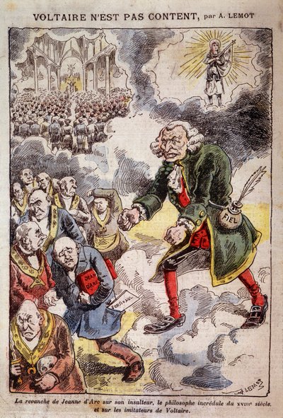 Voltaire är inte nöjd med Achille Lemot (1846-1909) - Karikatyr på Francs Macons - i "Pelerin" 25/04/1909 (gravyr) av Achille Lemot