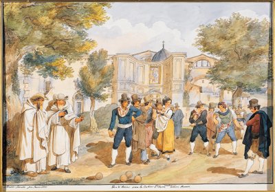 Spelar bowls på Santa Maria degli Angeli i Rom, Achille Pinelli (1809-1841), Italien av Achille Pinelli