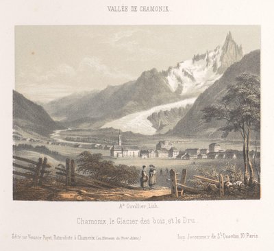 Utsikt över Aiguille de Bionnassay med glaciären Aiguille et Glacier de Bionnassay (titel på objekt) Memory of Chamonix-Mont-Blanc (serietitel) Museum du Mont-Blanc (serietitel på föremål) av Ad. Cuvillier