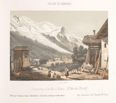 Zicht op de valley van Chamonix från de pas Les Montées Ingång till Chamonix-dalen vid Montées (titel på objekt) Herinnering i Chamonix-Mont-Blanc (serietitel) Museum of Mont-Blanc (serietitel på objekt) av Ad. Cuvillier